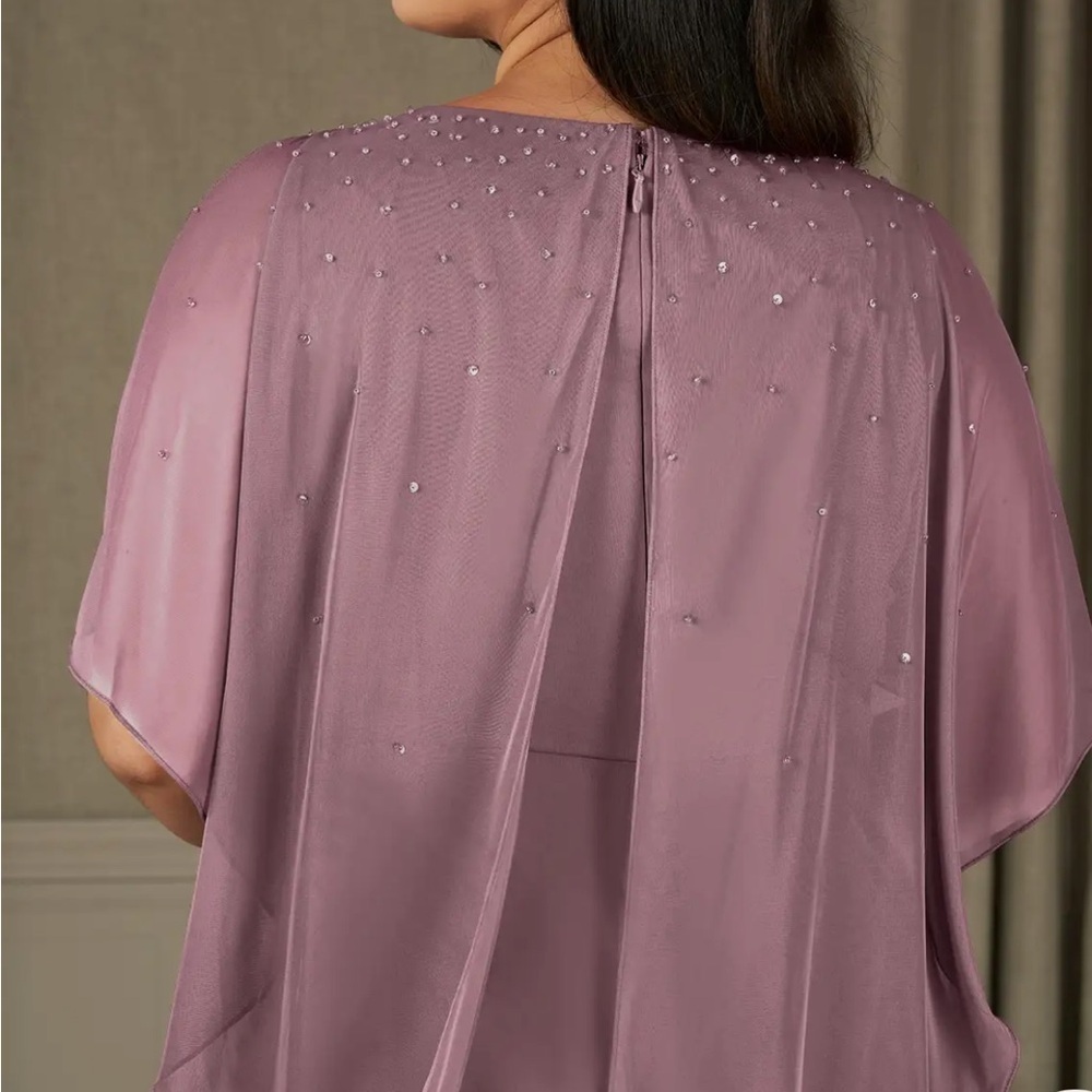 Azazie Aspyn Dusty Rose Sheath Beaded Mesh Dress NWT size 16 - Picture 4 of 4